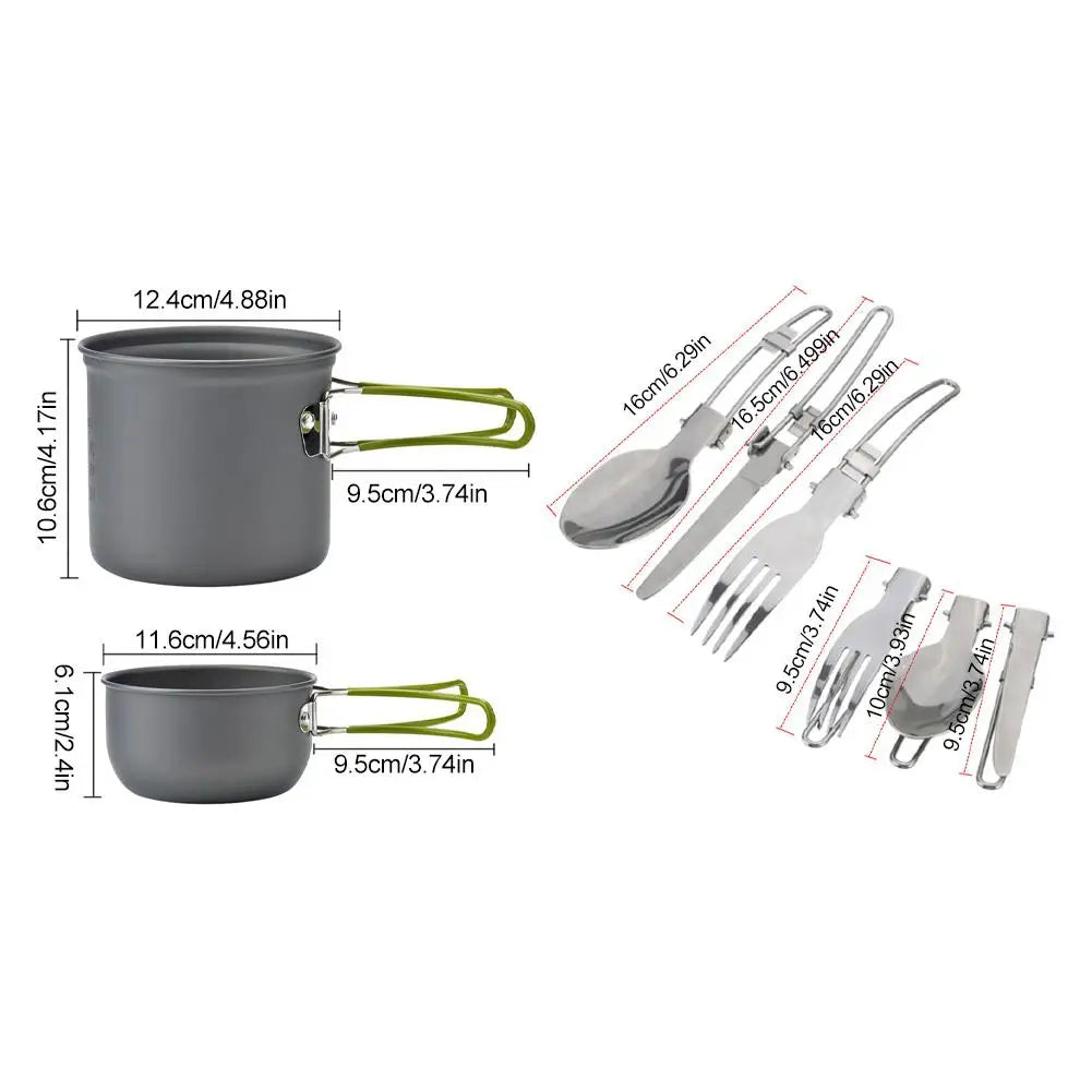 Portable Camping Cookware Set Outdoor Pot Mini Gas Stove Sets Nature Hike Picnic Cooking Set With Foldable Spoon Fork Knife