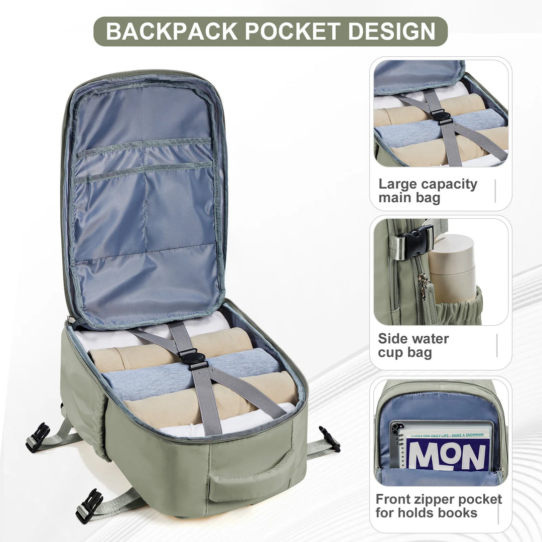 Cabin bag, 40*28*17cm, travel backpack men's backpack, boarding, lightweight, waterproof, business trip computer bag，army green.