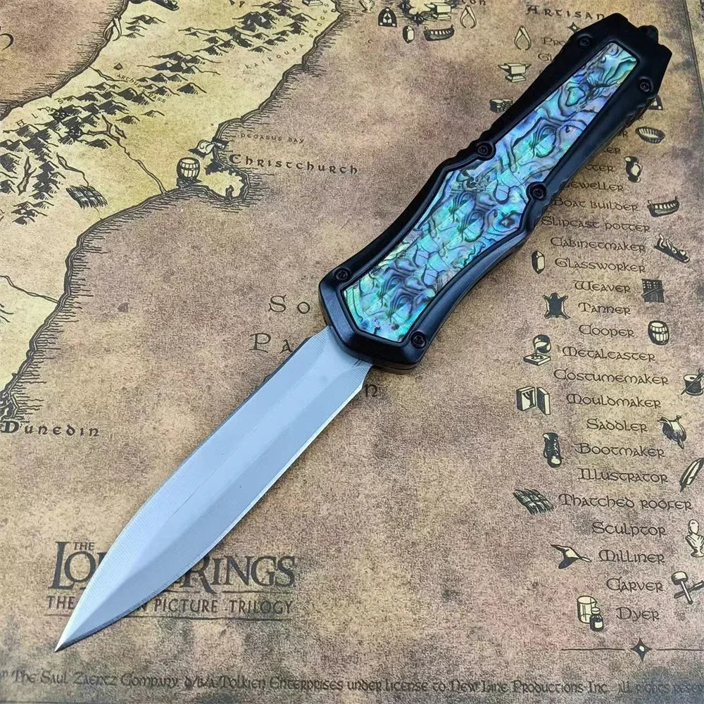 Portable Assisted Tactical Pocket Knife 440C Steel Blade Zinc Alloy Inlaid Abalone Handle Outdoor Hunting Rescue Survival Tool
