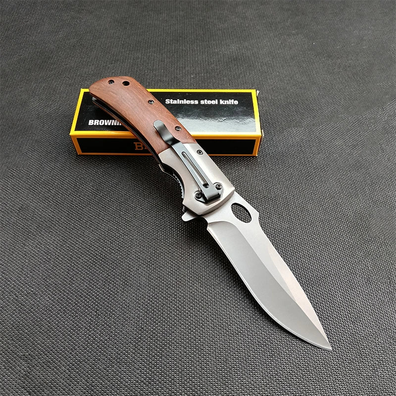Stainless Steel Camping Folding Knife Multi Tool Survival Military Tactical Knife Hunting Fishing Wooden Handle
