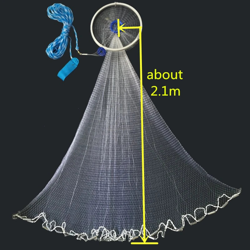 Finefish USA Cast Net Height 1.2--2.4M With Steel Sinker Outdoor Hand Throw Network 1.5X1.5CM Small Mesh Catch Fishing Nets