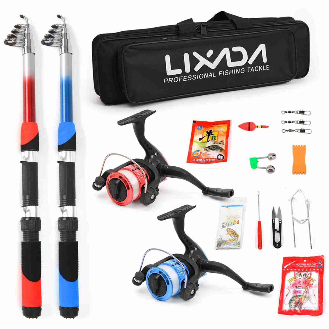 Fishing Pole Combo Set 2.1m Portable Telescopic Fishing Rod and Reel Complete Kit fishing rod reel full kit fishing accessories