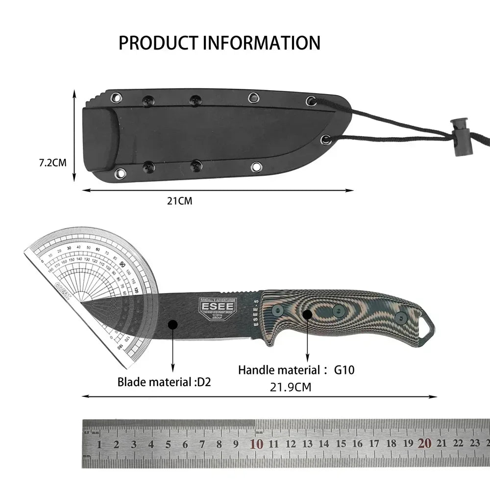 ESEE-5 Multitools Hunting Fixed Blade Knife  D2 Steel G10 Handle Outdoor Camping Cutting Tools EDC Tactical Survival Knives