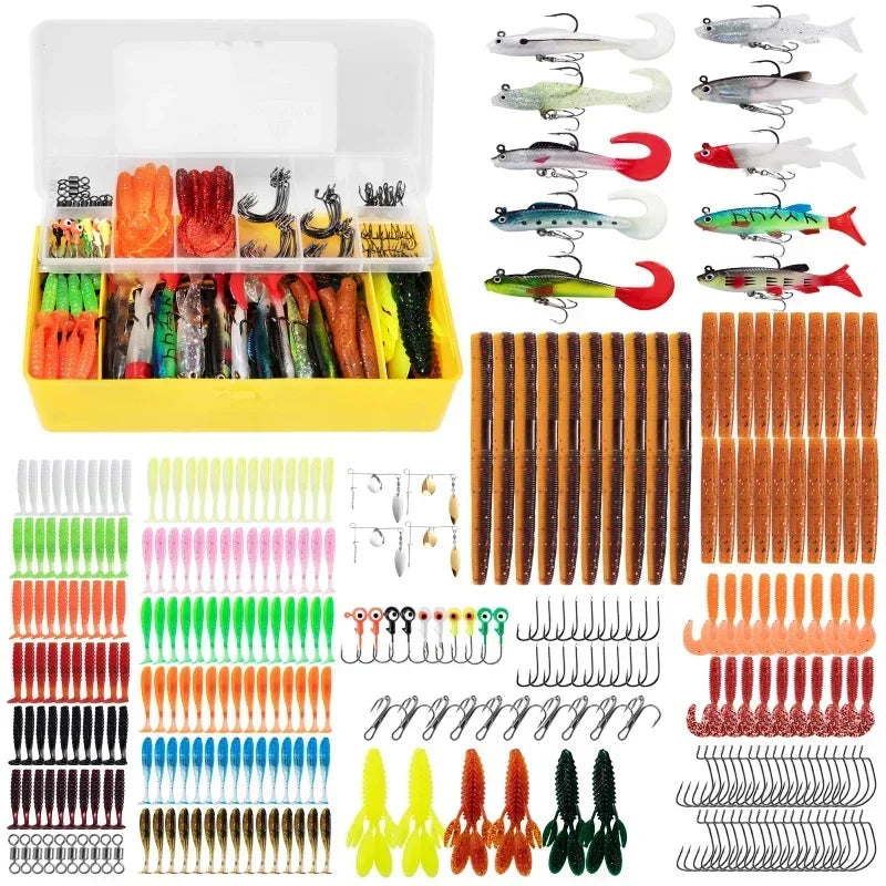 350PCS Fishing Lures Set Freshwater Soft  Silicone Bait Kit Artificial Wobbler Metal Jig Spoons Hook Fishing Accessories Tackles
