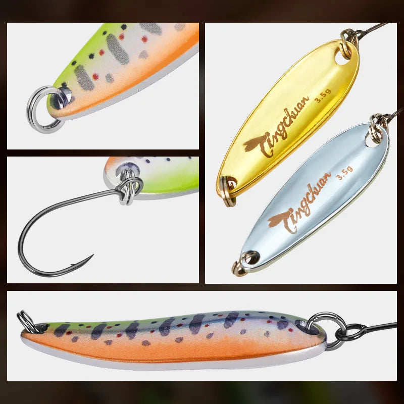 Fishing Metal Spoon Lure Bait For Trout Bass Spoons Small Hard Sequins Spinner Spoon 2g/2.5g/3.5g/4.5g With Mustad hook Fishing