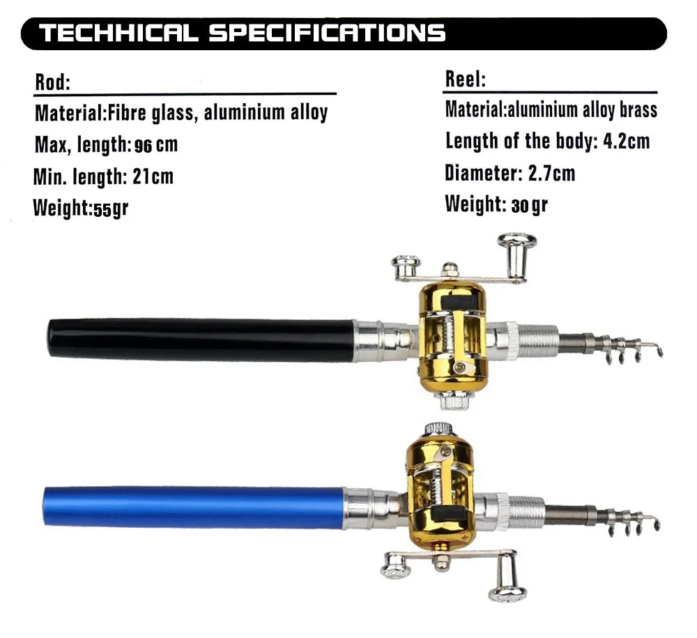 [Fish Rod+Reel+Line+Accessories] Pocket Fishing Rod Reel Full Kit Telescopic Mini Fishing Pole Pen Shape Folded Fishing Rod Kit