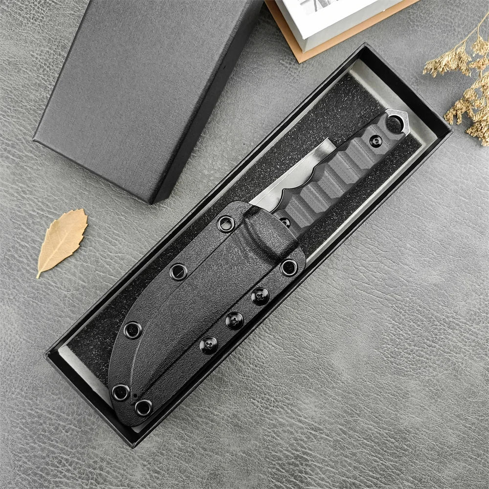 FX-634 Ryu Outdoor Fixed Blade Knife with Sheath D2 Stonewashed Tanto Blade Camping Hunting Survival Pocket Knives