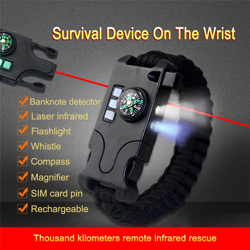 7 in 1 Laser Flashlight bracelet Buckle Wholesales Survival Paracord Bracelet Buckle Hand-woven Infrared Equipment Survive Tool
