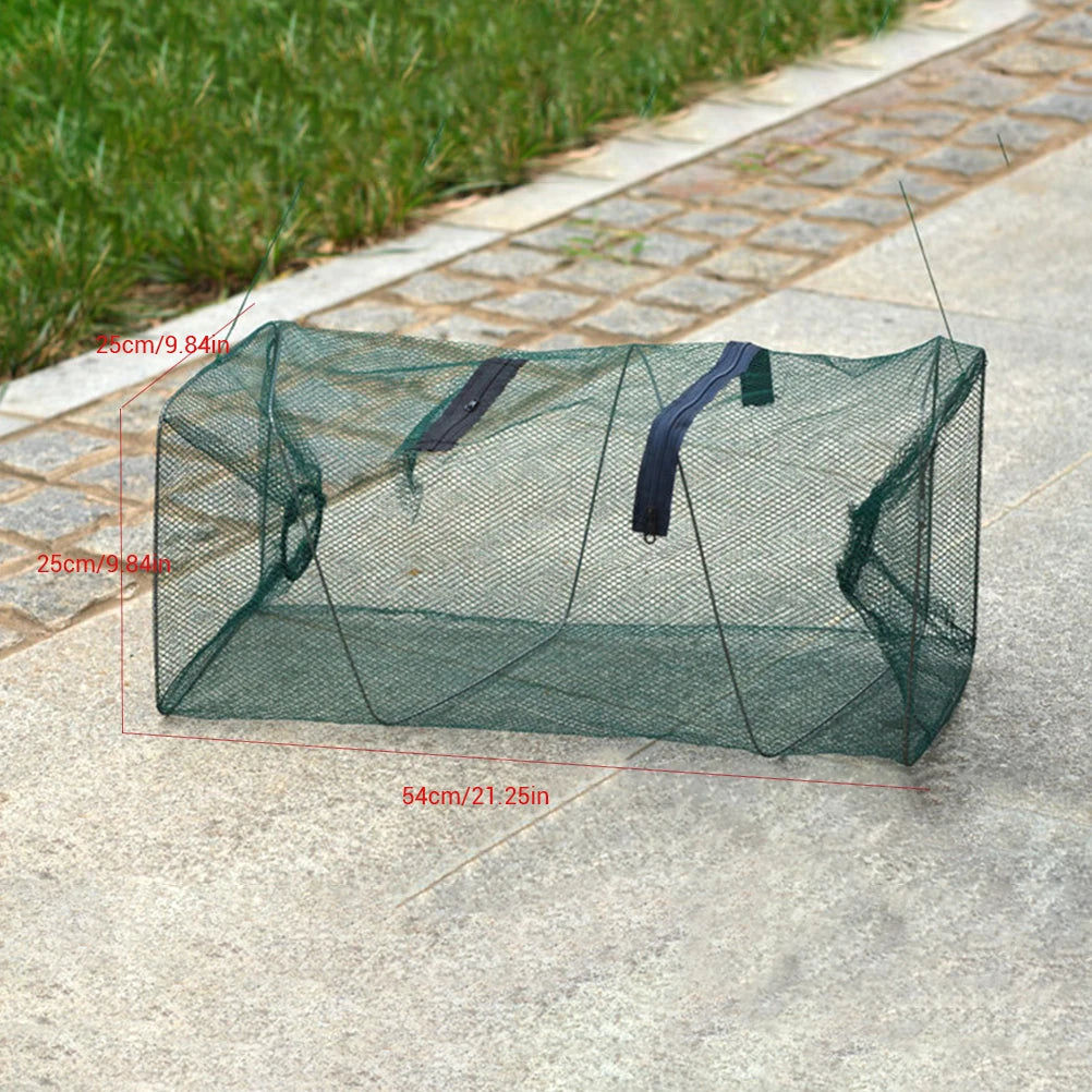 Folded Fishing Net Cage Portable Zipper Fish Trap Cast For Shrimp Crayfish Crab Baits Netting Tackle Outdoor Fishing Accessories