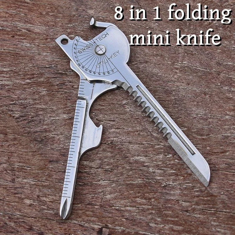Survival Folding Tool Kit - 8-in-1 Camping Multi-Function Keychain Plier Set with Screwdriver, Can Opener & Carabiner Clip