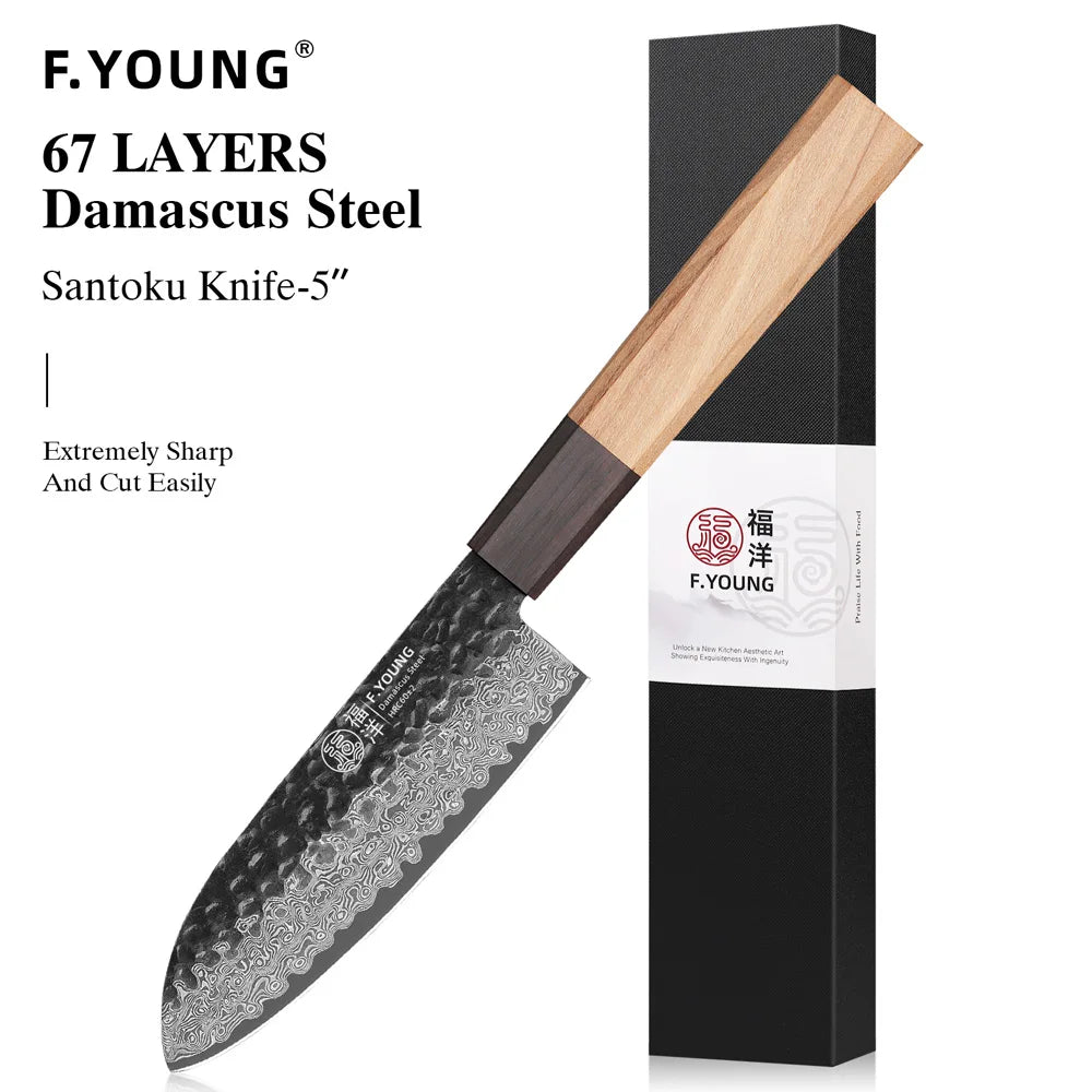 F.YOUNG Damascus Steel Kitchen Knives Japanese Hand Forged Chef Knife Vegetable Slicing Sashimi Utility Kitchen Cooking Tools