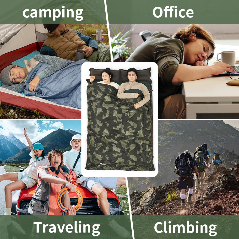 Naturehike Camouflage Camping Sleeping Bag Waterproof Ultralight Splicable Double Large Quilt 3 Season Hiking Sleeping Bags