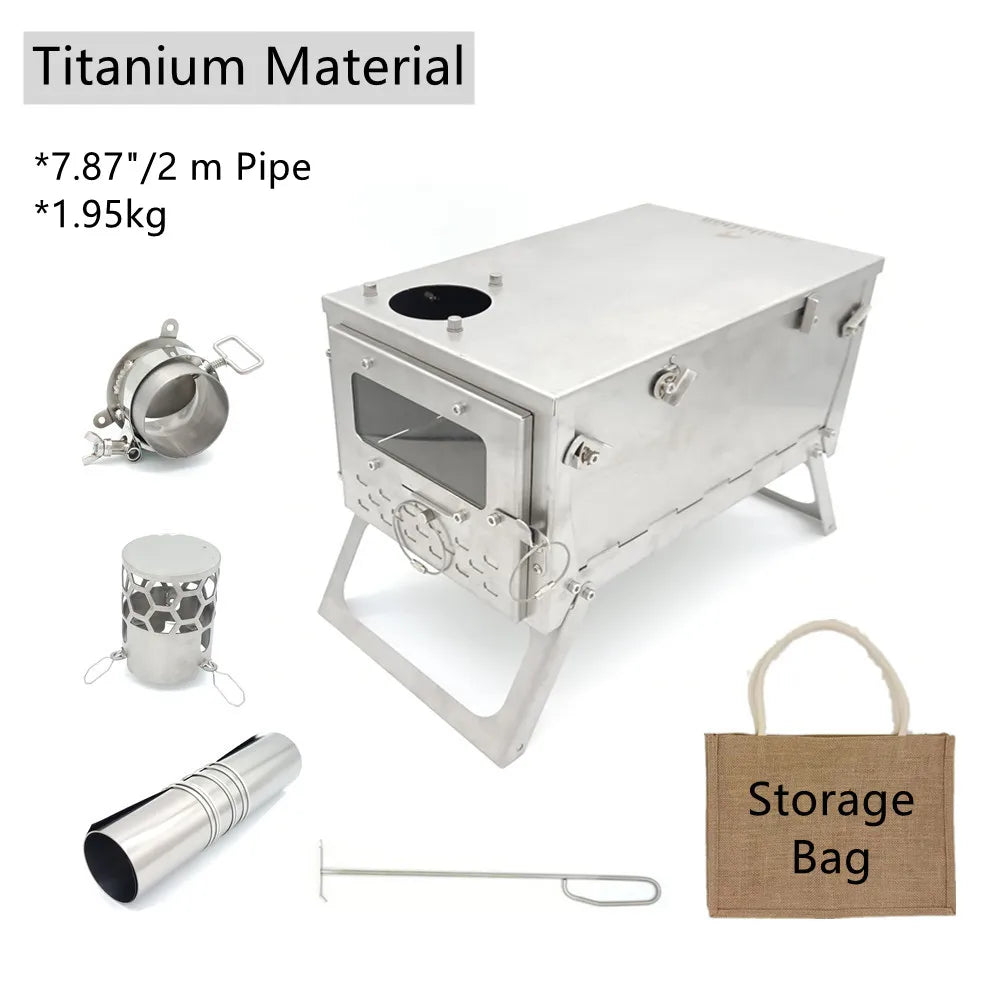 Ultralight Mini Titanium Tent Stove Outdoor Folding Tent Heater Portable Wood Burner Brazier Camping Wood Burning Furnace