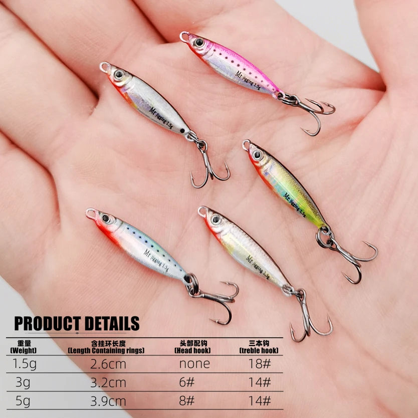 Mr JigginG 5pcs 1.5/3/5g 3D Mini Lure Metal Cast Jig Spoon Jigging Pesca Fish Micro Fishing Lure Artificial Bait Accessories