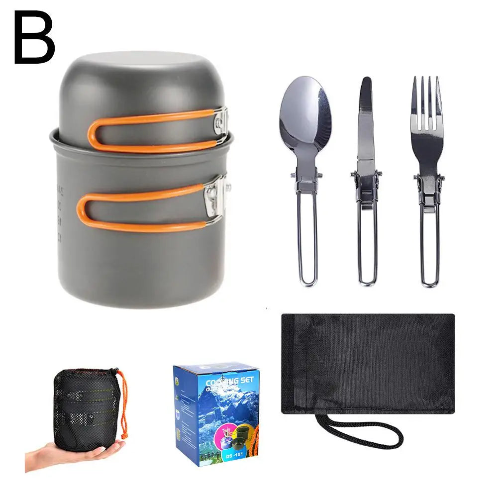 Portable Camping Cookware Set Outdoor Pot Mini Gas Stove Sets Nature Hike Picnic Cooking Set With Foldable Spoon Fork Knife