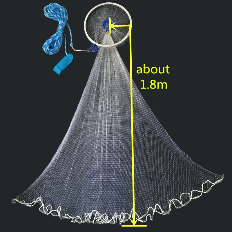 Finefish USA Cast Net Height 1.2--2.4M With Steel Sinker Outdoor Hand Throw Network 1.5X1.5CM Small Mesh Catch Fishing Nets