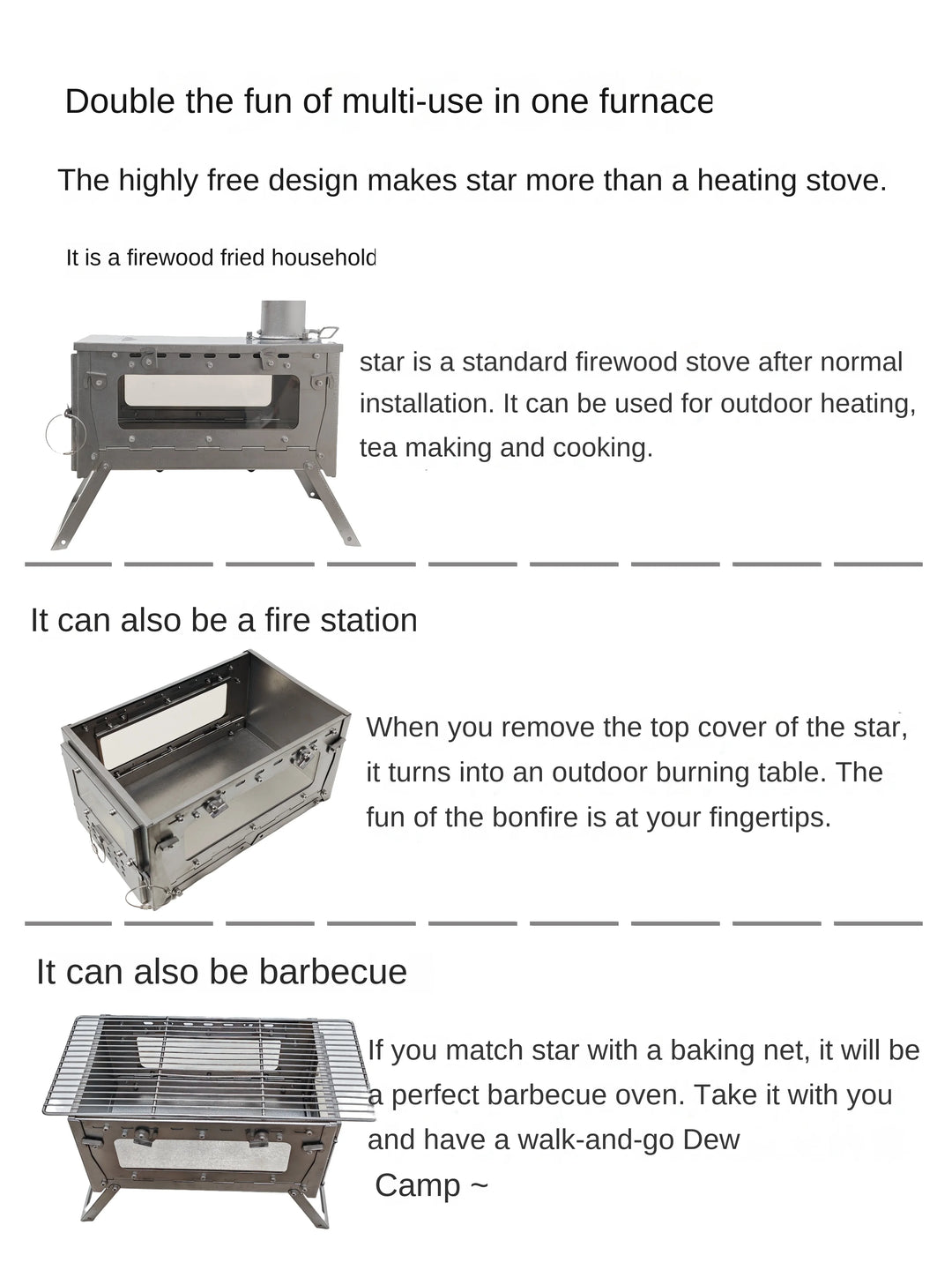 WT Star Ti Titanium Alloy Folding Firewood Stove Hiking Camping Heating Stove