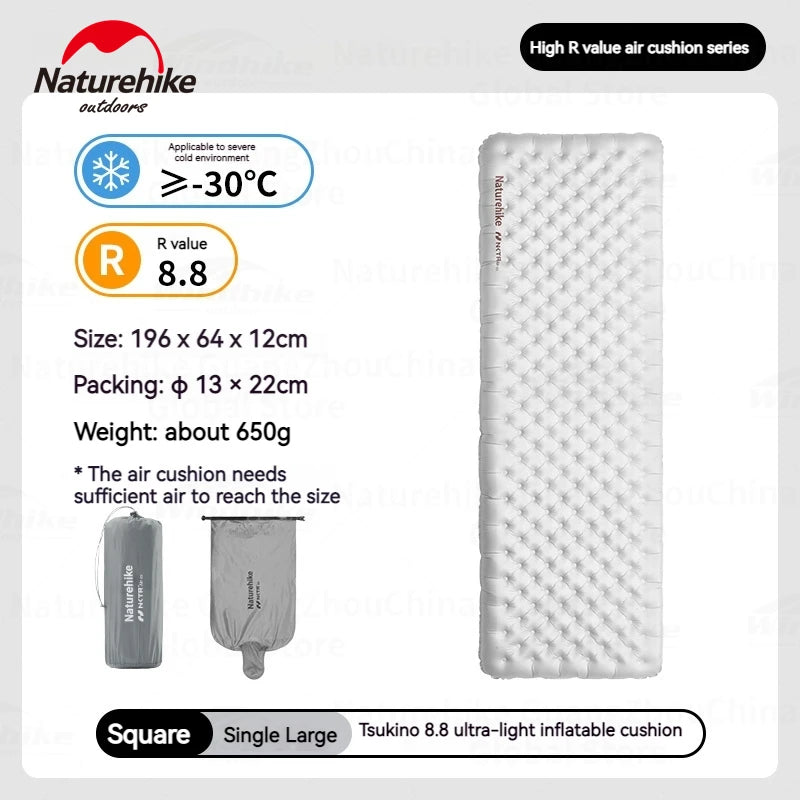 Naturehike R8.8 Camping Mat Inflatable Air Mattress Ultralight Sleeping Pad for Outdoor Hiking Warm TPU -30℃ High R-value 12cm