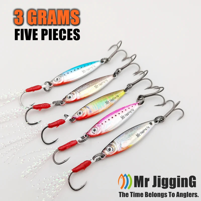 Mr JigginG 5pcs 1.5/3/5g 3D Mini Lure Metal Cast Jig Spoon Jigging Pesca Fish Micro Fishing Lure Artificial Bait Accessories