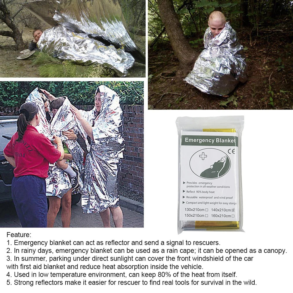 Emergency Blanket Outdoor Survive First Aid Military Rescue Kit Windproof Waterproof Foil Thermal Blanket for Camping Hiking