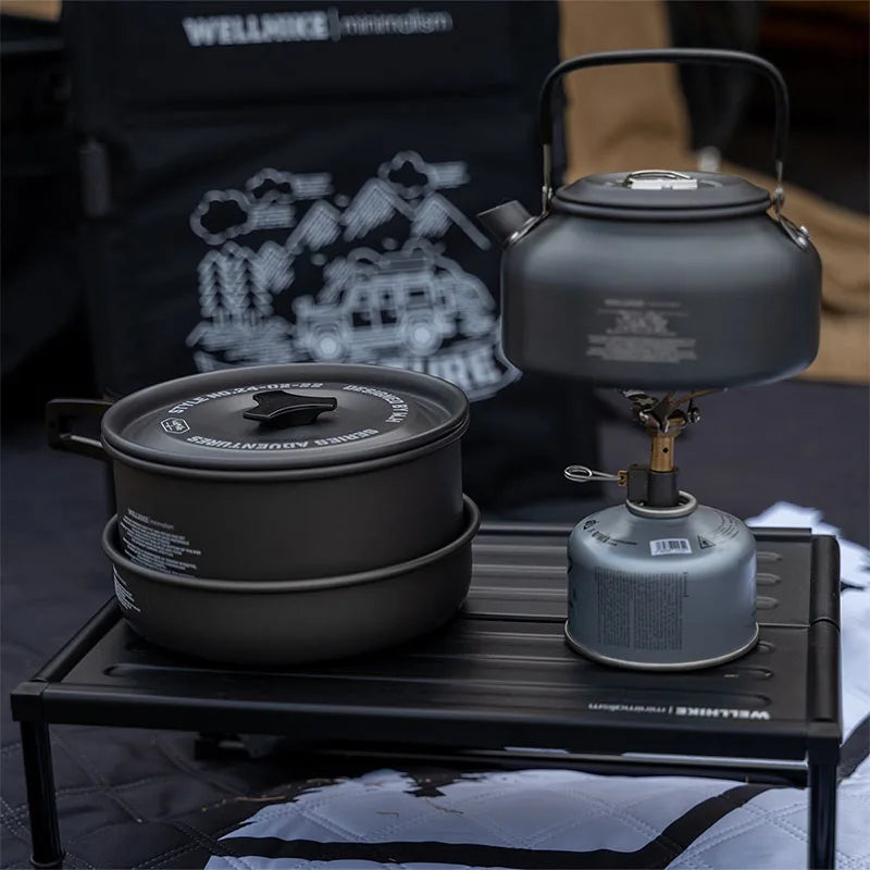 WELLHIKE Outdoor Camping Cooking Set Of Cookware Portable Camping Cookware Set Travel Utensils For 1-2 People Kettle Frying Pan