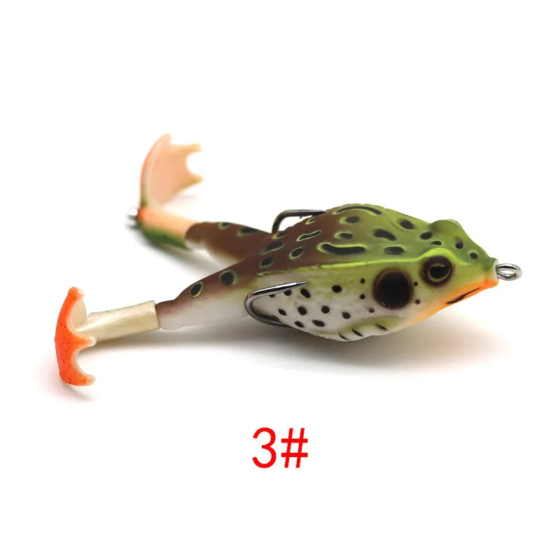 Topwater Frog Lure Bass Trout Fishing Lures Kit Set Realistic Prop Frog Soft Swimbait Floating Bait with Weedless Hooks