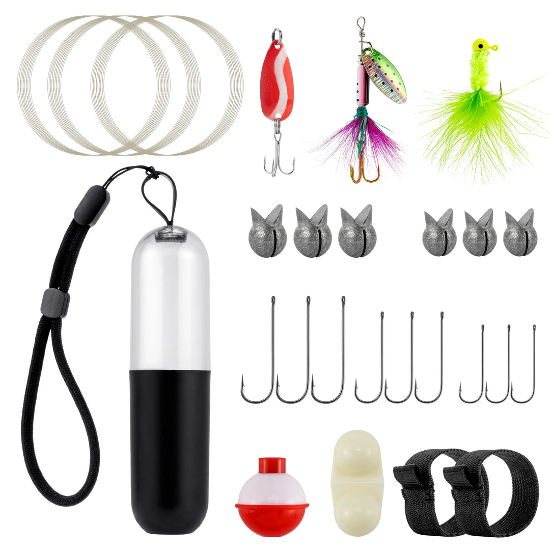 Survival Fishing Kit, Pocket Reel, Jig Head Hook, Line, Spinner Spoon, Lure, Bass, Crappies, Trout, Outdoor Hiking, Camping