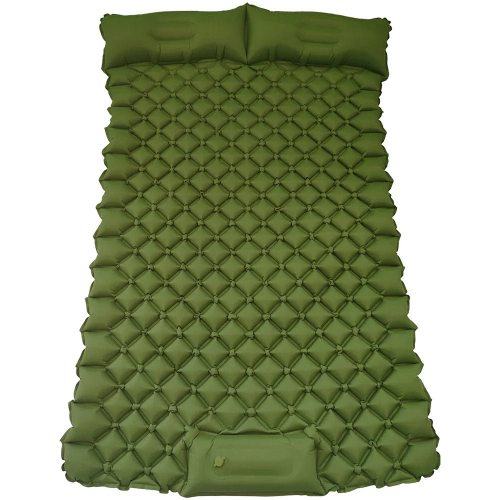 Double Sleeping Pad for Camping Inflatable Mattress with Pillow Outdoor Mat Travel Bed Cushion Built-in Pump 2 Person for Hiking
