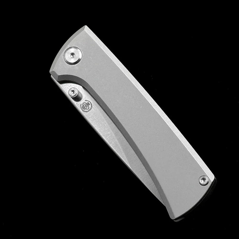 Chaves Knives RCK9 Folding Knife M390 Blade, Stonewashed Titanium Handle Outdoor Camping Hunting Pocket EDC Tool Knife