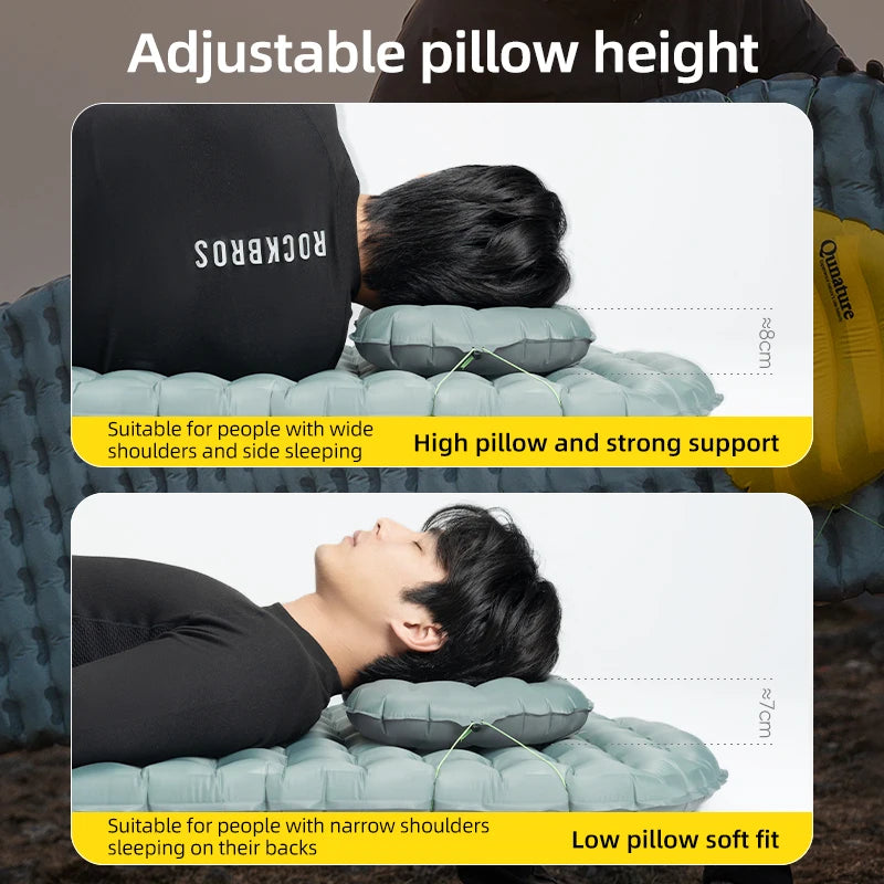 Qunature Inflatable Pillow Outdoor Travel Pillow Lightweight Sleeping Bag Tent Nap Air Cushion Pillow Neck Protection Camping