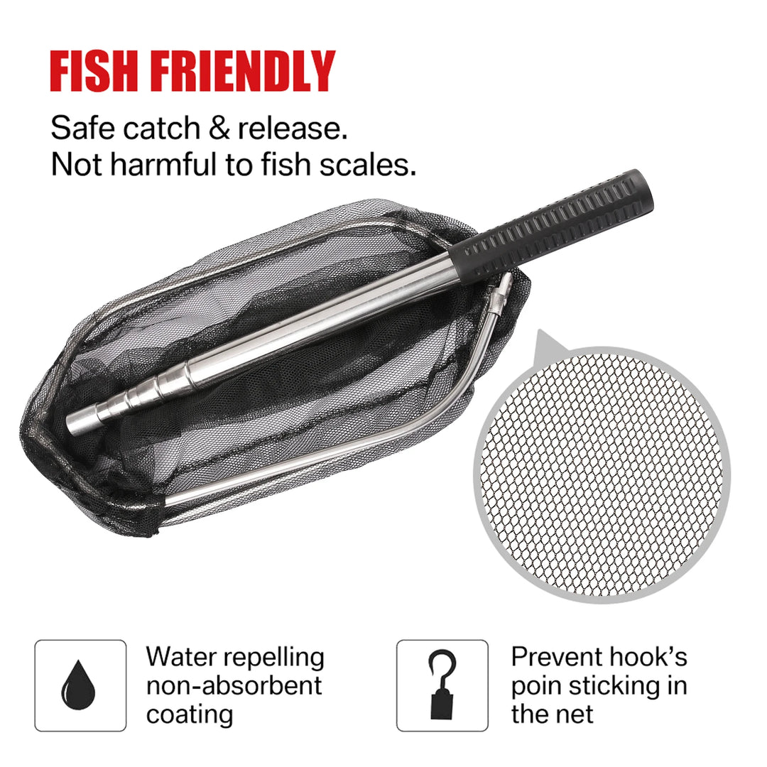 Fishing Landing Net with Telescoping Pole Handle Foldable Trout Catfish Fishing Net Extend to 155cm Freshwater Catch & Release