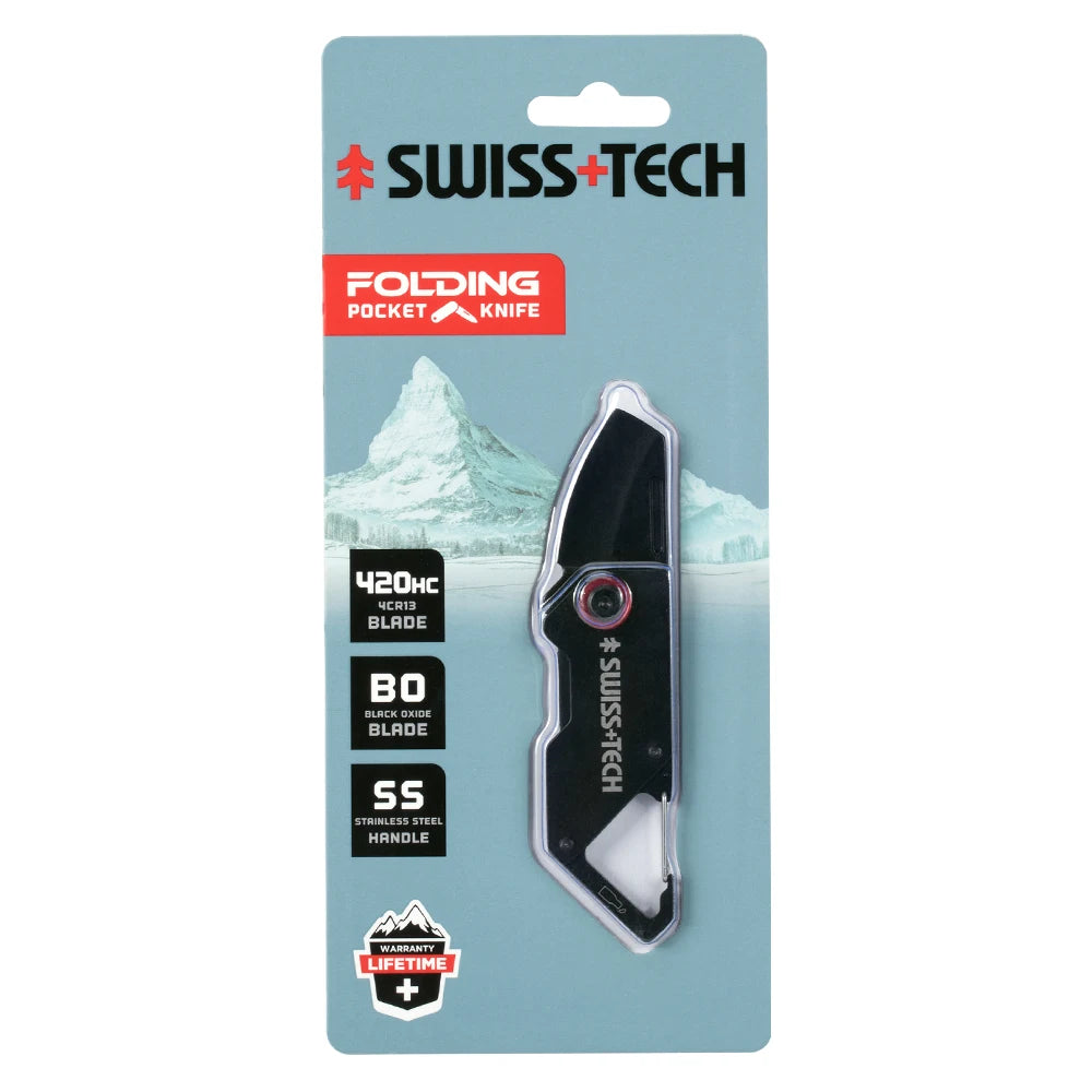 SWISS TECH Mini Folding Knife Multitool Pocket Knives With Carabiner Clip Camping EDC Portable Keyring Box Cutter Bottle Opener