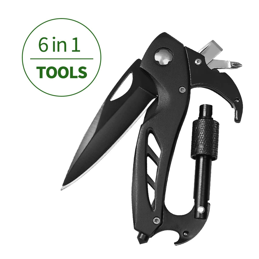 Multitool Carabiner with Pocket Knife, Bottle Opener, Window Breaker and Screwdriver, Survival Gear for Camping Hiking