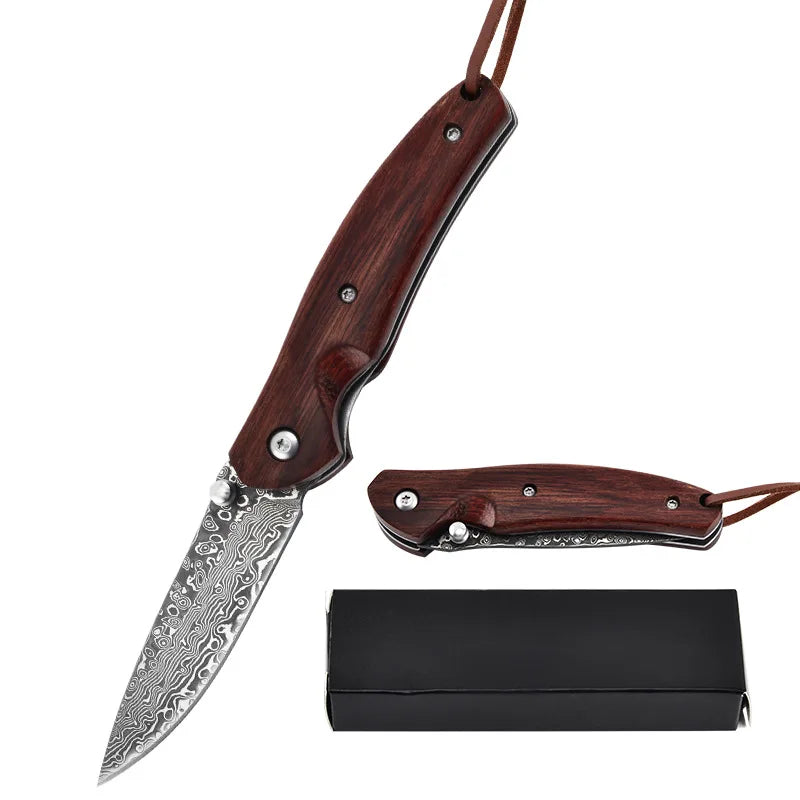 High hardness Damascus steel textured folding knife Outdoor Camping Knife-Edge Fruit Knife Portable men's field pocket knife