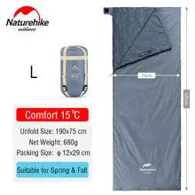Naturehike Sleeping Bag LW180 Ultralight 3 Season Camping Hiking Sleeping Bags Outdoor Portable Waterproof Cotton Sleeping Bag