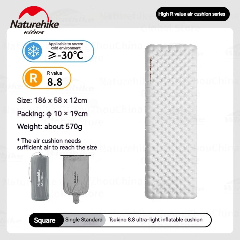 Naturehike R8.8 Camping Mat Inflatable Air Mattress Ultralight Sleeping Pad for Outdoor Hiking Warm TPU -30℃ High R-value 12cm