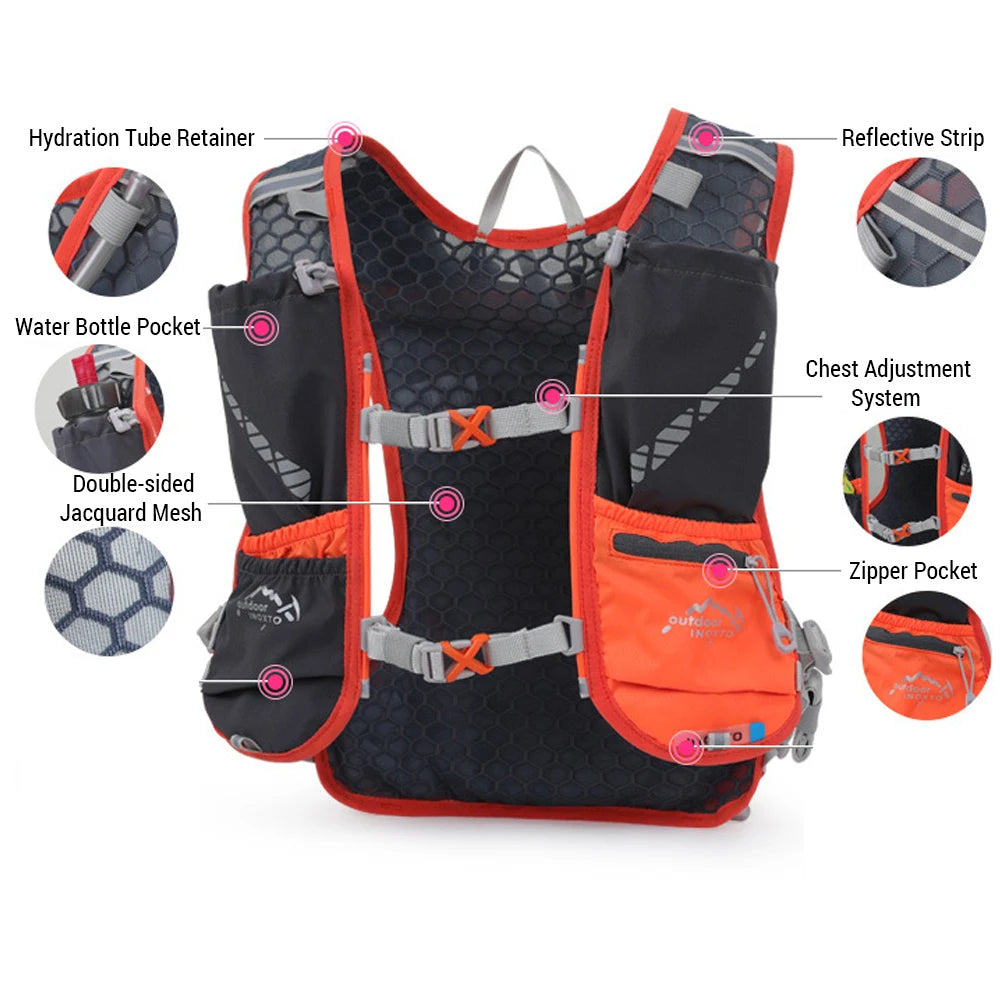 5L Hydration Vest Backpack Water Running Vest Pack with 1pc 1.5L Water Bladder and 2pcs 450ml Soft Water Bottles for Outdoor Bag