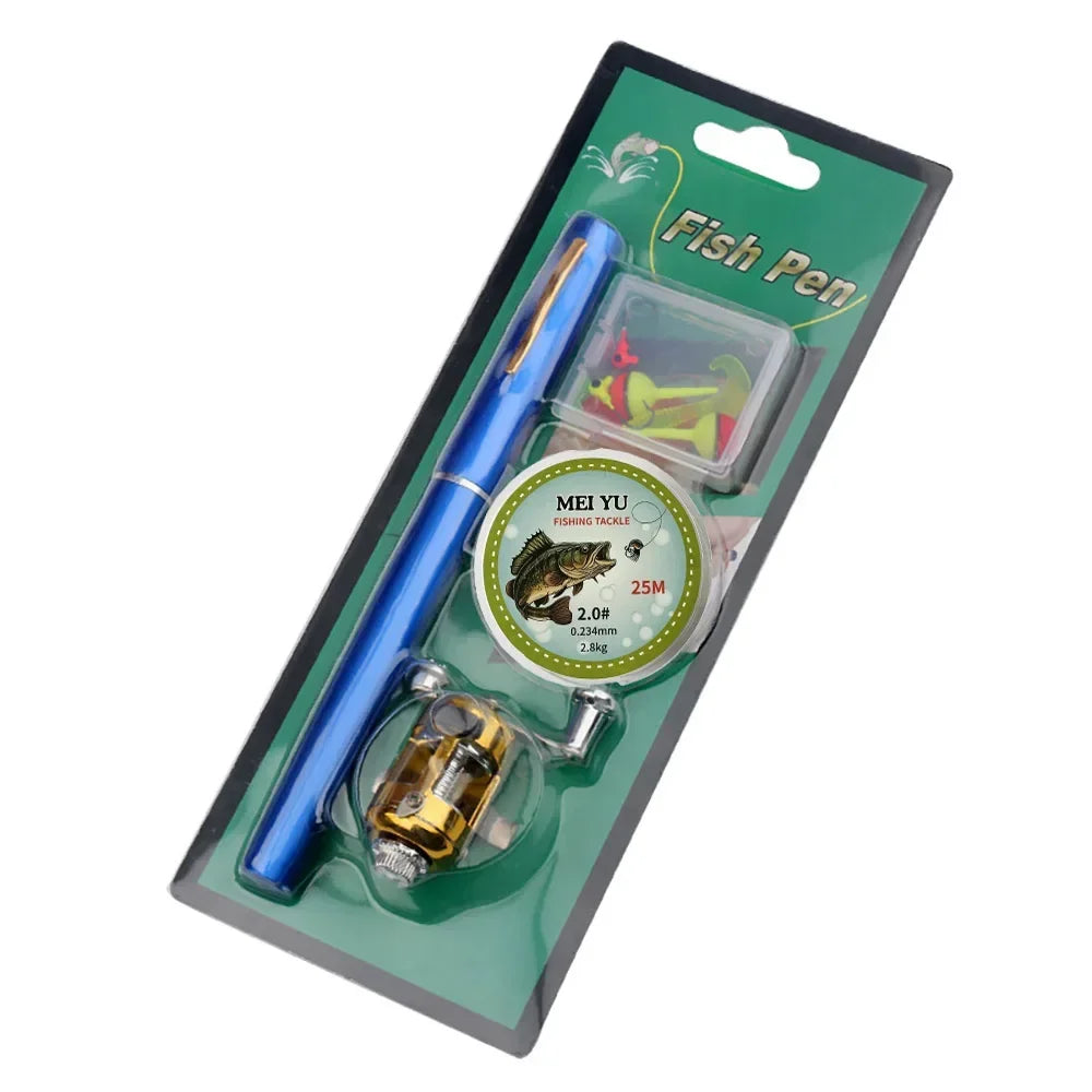 [Fish Rod+Reel+Line+Accessories] Pocket Fishing Rod Reel Full Kit Telescopic Mini Fishing Pole Pen Shape Folded Fishing Rod Kit