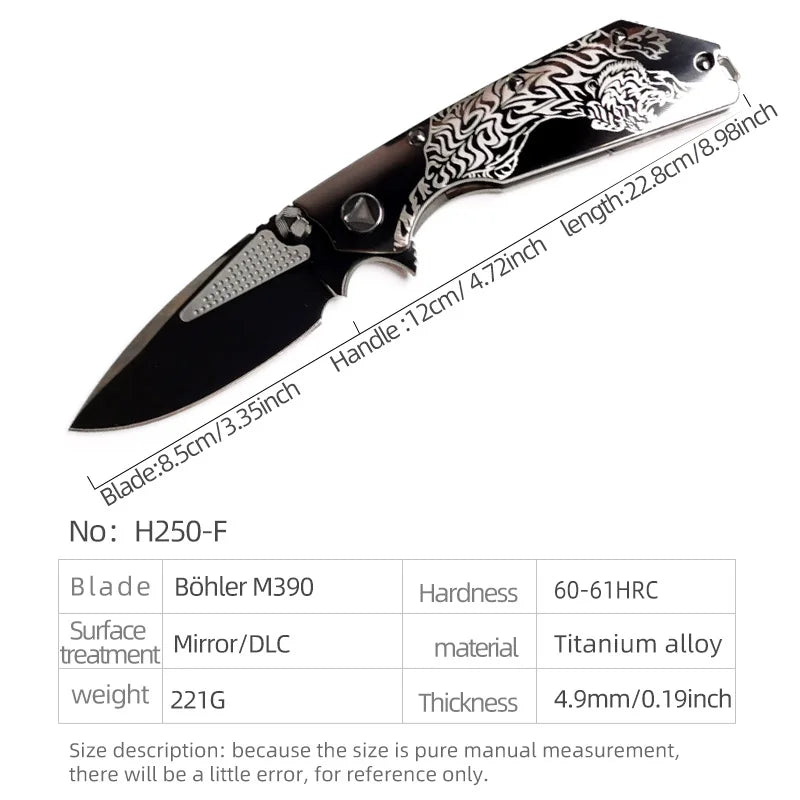 new folding knife Böhler M390 high quality steel outdoor camping pocket Titanium Mirror/DLC craft Collectibles Fruit knives