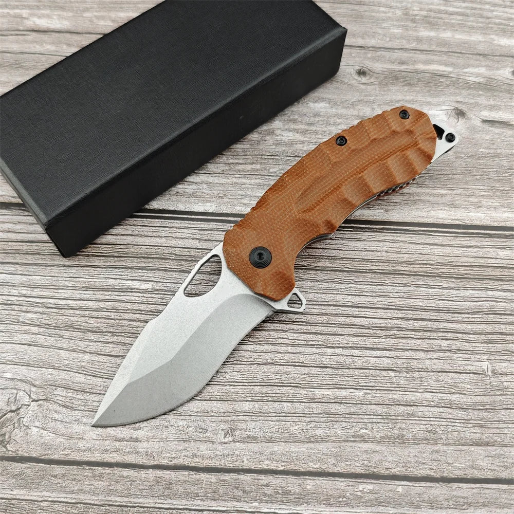 MINI Kiku XR LTE Flipper Pocket Folding Knife CTS-XHP Satin Plain Blade Linen Micarta Tactical Outdoor Camping Hunting EDC