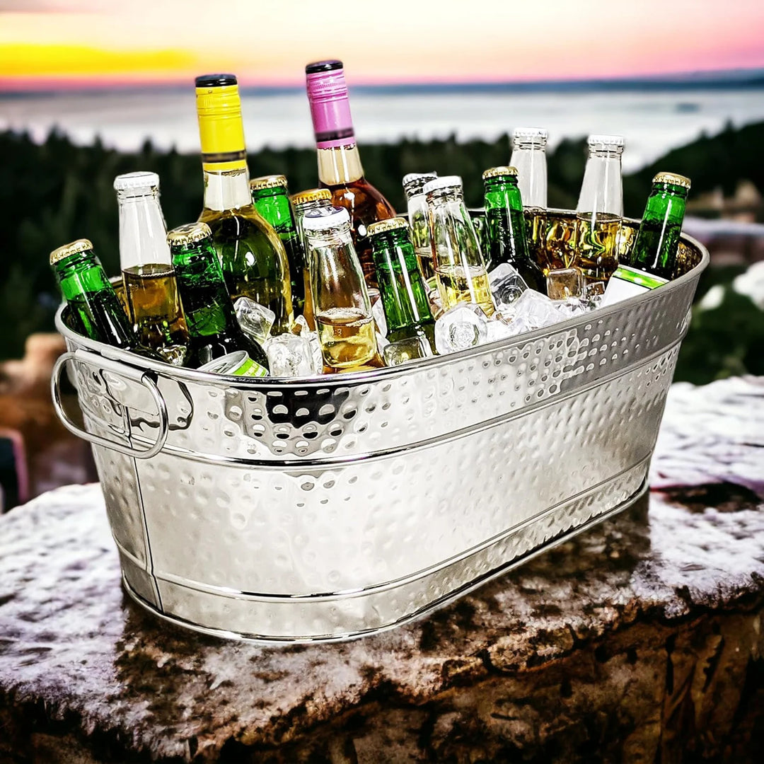 Oval Ice Bucket Beverage Cooler with Handles Bar KTV Universal Metal Ice Bucket for Home Party Outdoor Camping