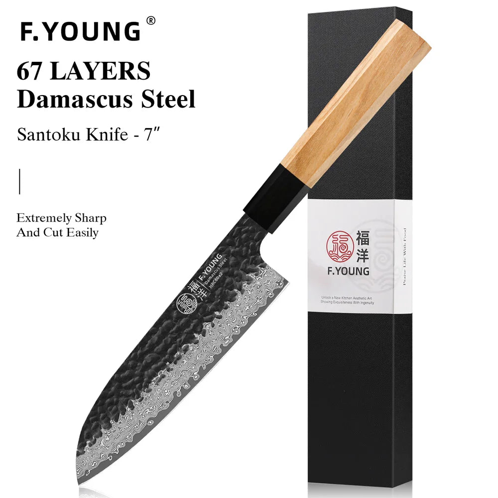 F.YOUNG Damascus Steel Kitchen Knives Japanese Hand Forged Chef Knife Vegetable Slicing Sashimi Utility Kitchen Cooking Tools