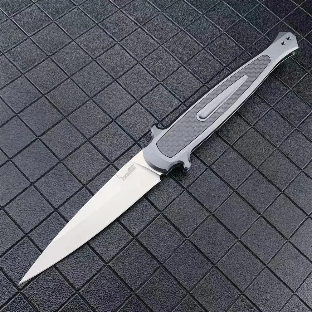 KS 7150 Folding Knife  Outdoor Pocket Knives D2 Blade Aluminum Inlaid Carbon Fiber Handle EDC Camping Hiking Survival Knives