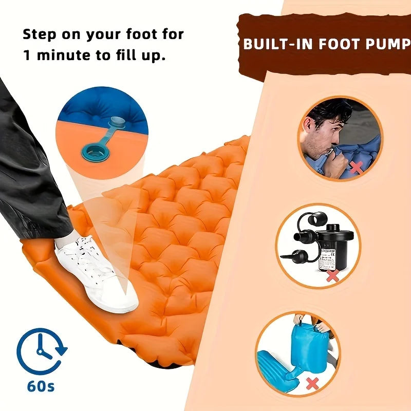 Outdoor Sleeping Pad Camping Inflatable Mattress Built-in Pump Ultralight Air Cushion Travel Mat With Headrest For Travel Hiking