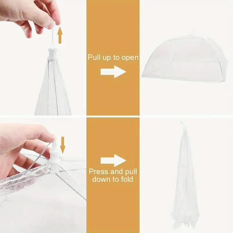 Foldable White Mesh Food Tent - Washable, Portable Insect Cover for Outdoor Picnics, BBQs & Parties | Transparent Design