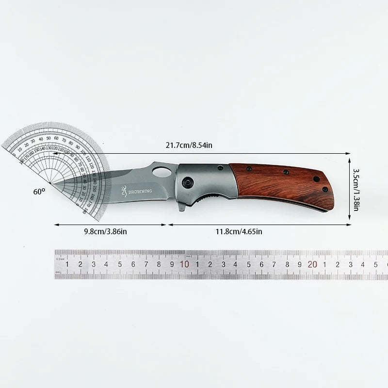 Stainless Steel Camping Folding Knife Multi Tool Survival Military Tactical Knife Hunting Fishing Wooden Handle