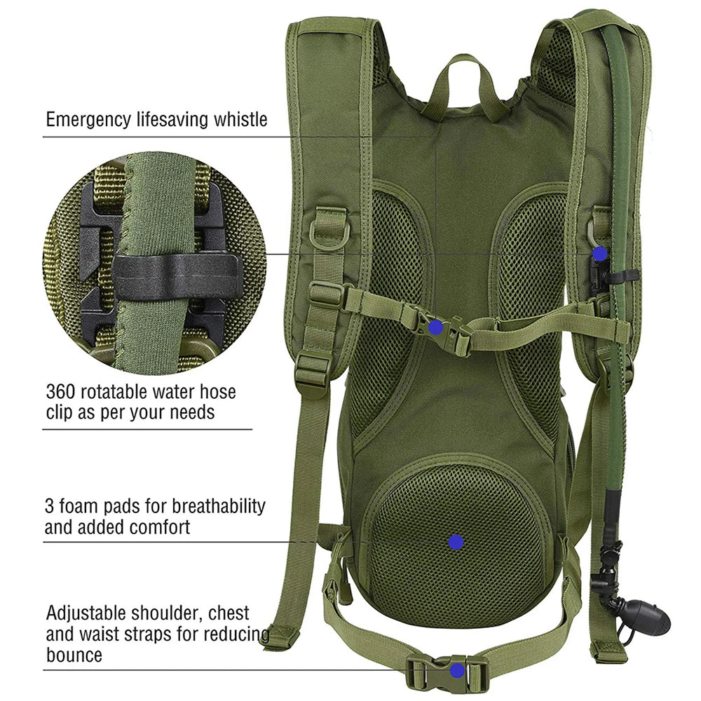 2 in 1 Hydration Backpack with 2/3L Water Bladder Water-proof  Water Bag for Outdoor Hiking Cycling Climbing Sport Equipment