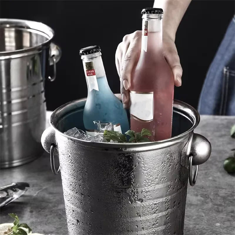 1L/3L/5L Stainless Steel Ice Bucket Portable Ice Chiller Cooler with Comfortable Handle Two-ear Ice Bucket Bar Wine Tooling