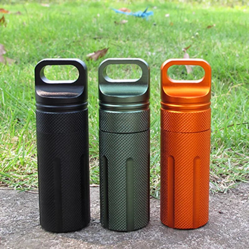 Aluminium Alloy Survival EDC Waterproof Capsule Seal Bottle Case Container Holder Tool Outdoor Camping  Accessories