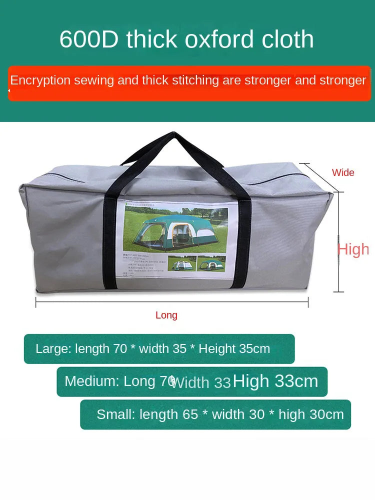 Portable Thickened Camping Tent for Family, Outdoor Large Tent, Rainproof and Waterproof, Camping Supplies, One Hall, 3-12P